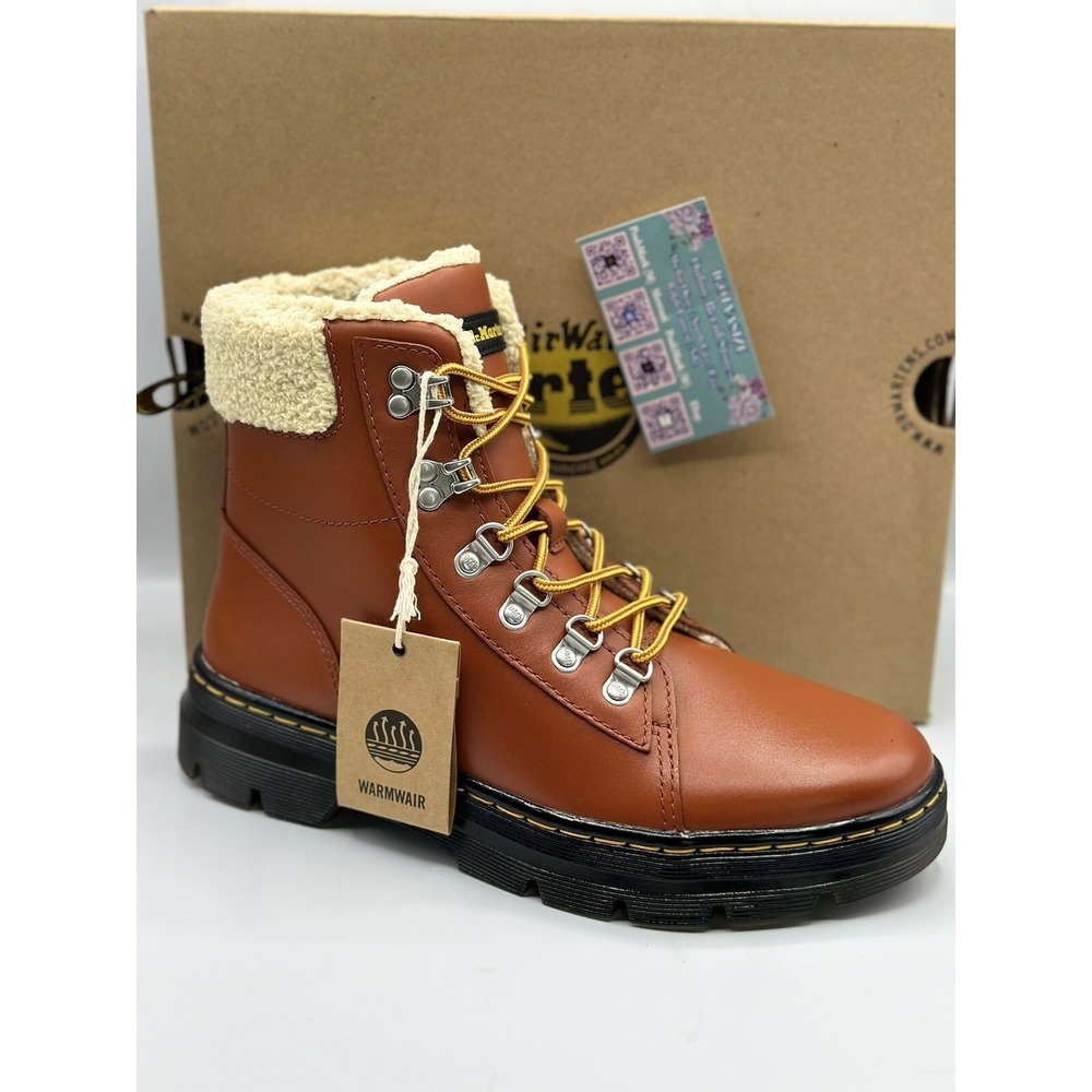 Dr. Martens Combs Faux Fur Lined Brown Boots Women's Size 9 Shearling Style